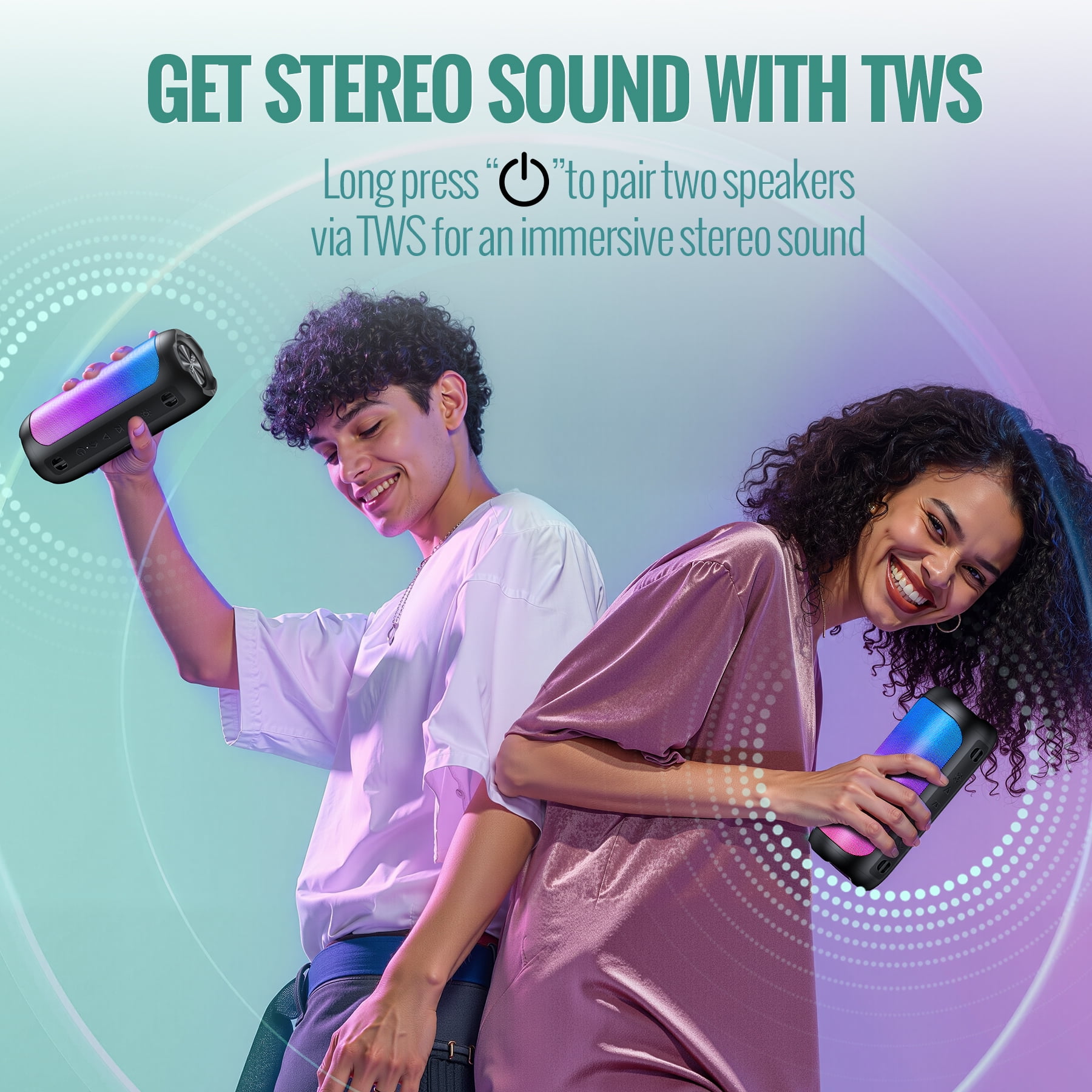 VEAT00L Portable Bluetooth Speaker,Floating Dustproof Speaker,30W Stereo Sound Wireless Speaker with Cool Dynamic LED Lights, IPX7 Waterproof Bluetooth Speakers, BT5.4, TWS Surround Pairing