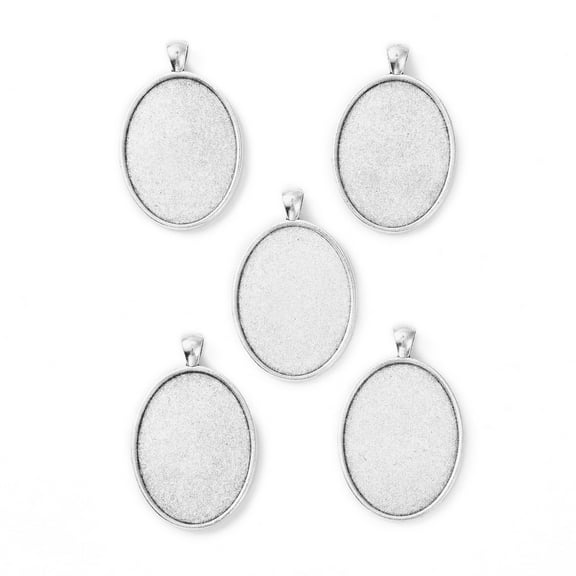 Tibetan style Oval Alloy Big Pendant Cabochon Settings Plain Edge Bezel Cups Cadmium Free & Lead Free Silver Tray: 40x30mm 51.5x33x3mm Hole: 7x4mm