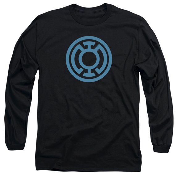 Green Lantern Lt Blue Emblem Long Sleeve Adult 18/1 T-Shirt Black