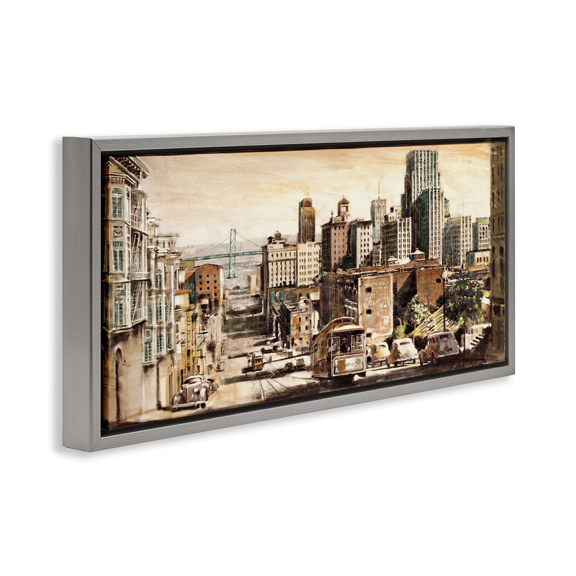 Stupell Industries Industrial City Scene Scenery Painting Gray Floater Framed Art Print Wall Art, 25 x 11