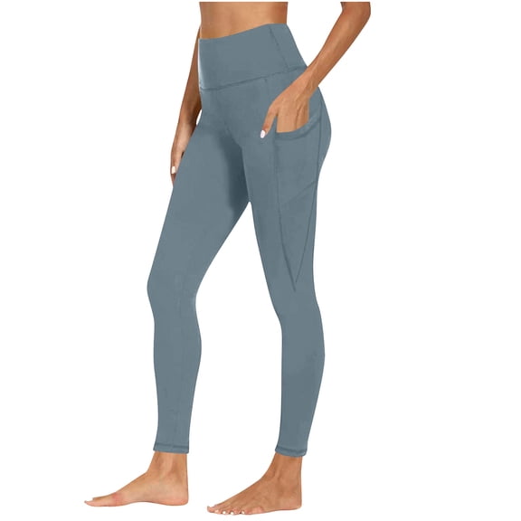 Wensltd Women High Waist Yoga Pants Solid Color Ankle Length Workout Trousers With Side Pockets for Fitness