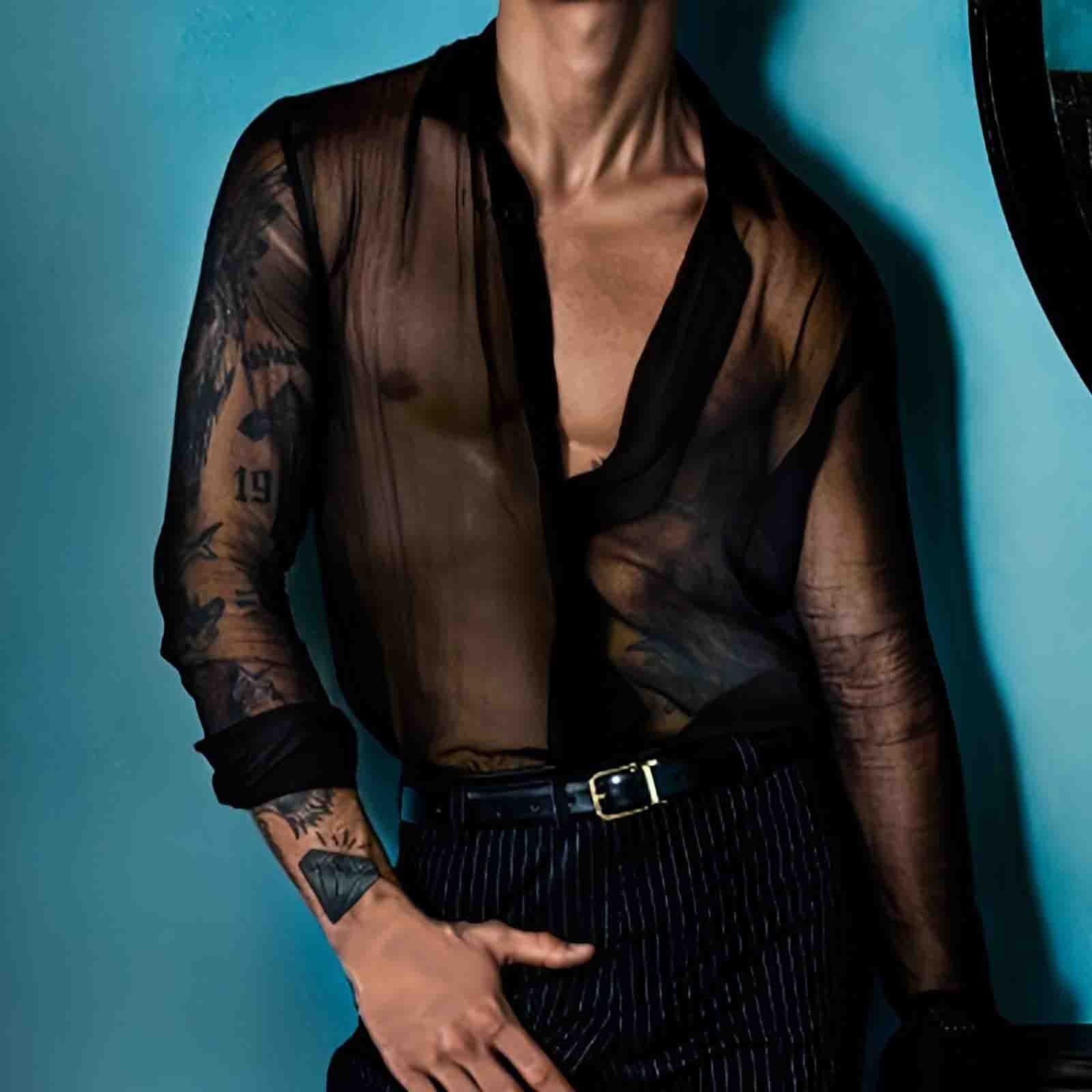 toraway Mens Shirts Casual Stylish Big and Tall Male Spring and Summer Sexy  Thin See Through Shirt Breathable Nightclub Performance Clothing Black Top  S - Walmart.ca