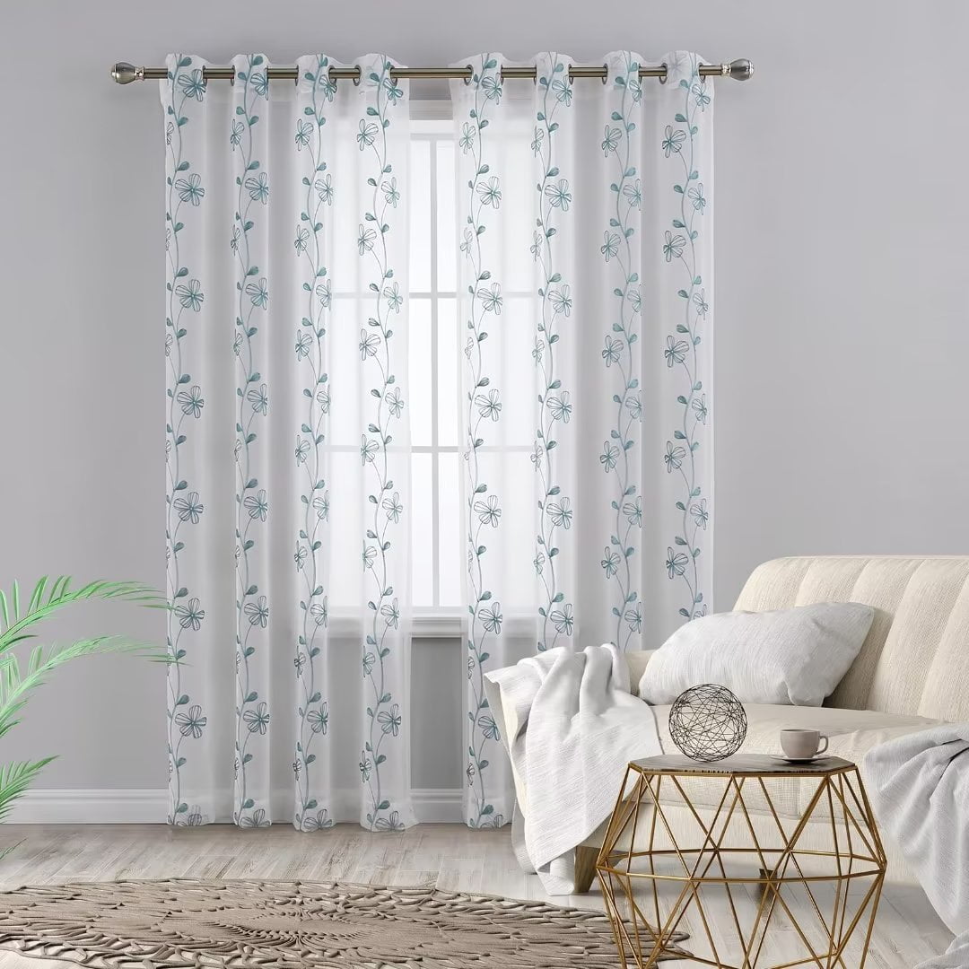 VELBAY Embroidered Sheer Curtains 63 Inch Length Living Room Curtains 2