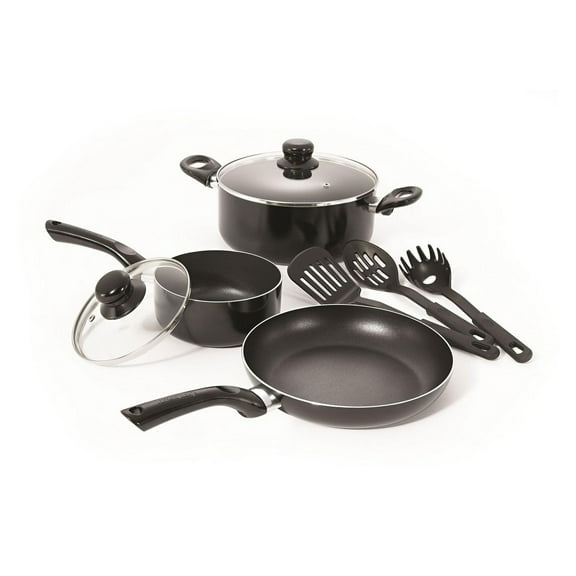 Starbasix 8-Piece Non-Stick Cookware Set, Aluminum Pots and Pans with Glass Lids, Nylon Utensils, Oven Safe, Dishwasher Safe