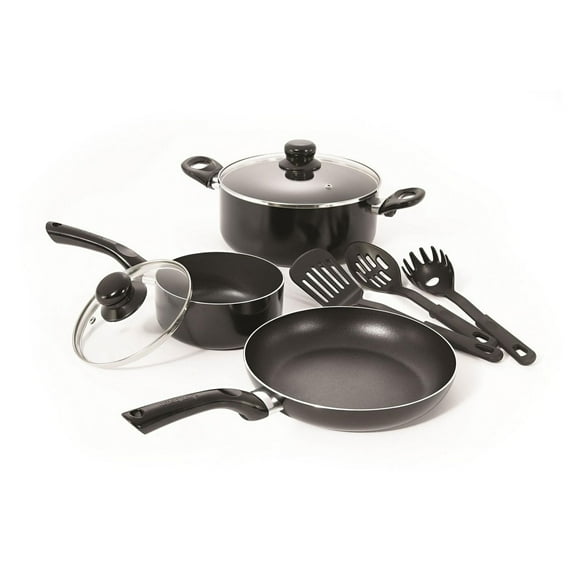 Starbasix 8-Piece Non-Stick Cookware Set, Aluminum Pots and Pans with Glass Lids, Nylon Utensils, Oven Safe, Dishwasher Safe