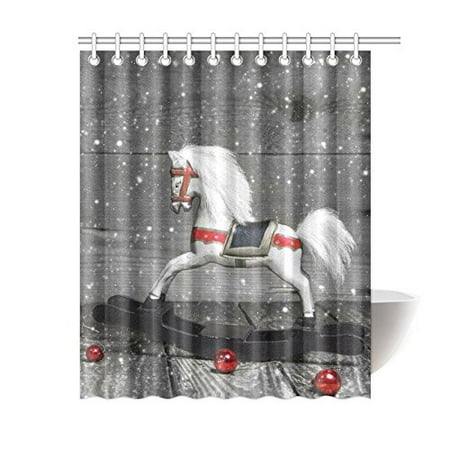 Gckg Old Wooden Horse Shower Curtain Shabby Chic Christmas Red