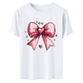 thumbnail image 5 of FRSASU Valentine's Day Heart T-Shirt for Women - Pink Bow Print Casual Short Sleeve Top, Loose Fit Round Neck Tunic Blouse White, 5 of 6