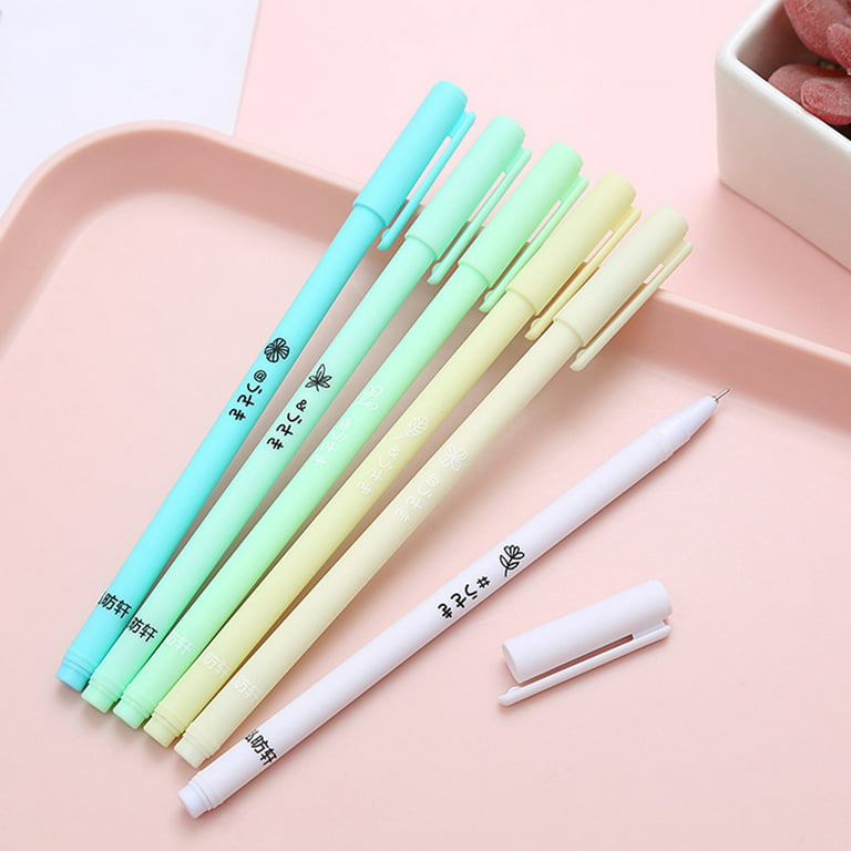 Sunri 6 Pieces Cute Gel Pen Quick Drying Kawaii Colorful Needle Tip 0.5mm Black Ink School Stationery Supply for Kids Students