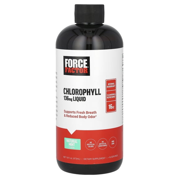 Force Factor Chlorophyll Liquid, Natural Mint, 16 fl oz (473 ml) (136 mg per 2 Tbsp)