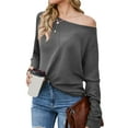 thumbnail image 4 of TWZH Women Solid Color Knitted Waffle Off Shoulder Knitwear Pullover Sweater Tops, 4 of 6
