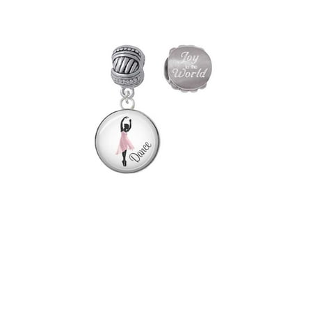 Silvertone Domed Pink Ballet Dancer Joy to the World Charm Beads (Set of