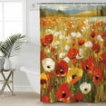 thumbnail image 5 of Floral Shower Curtain, 48" x 72", Red White Poppy Sea Of Flowers Sky Lawn Oil Painting Waterproof Bathroom Curtain Washable Shower Curtain Set with 12 Hooks, 5 of 6