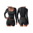 thumbnail image 3 of Conjunto Deportivo de Yoga para Mujer de 2 Piezas: Camiseta de Larga Ajustada y Shorts. Gris L, 3 of 7
