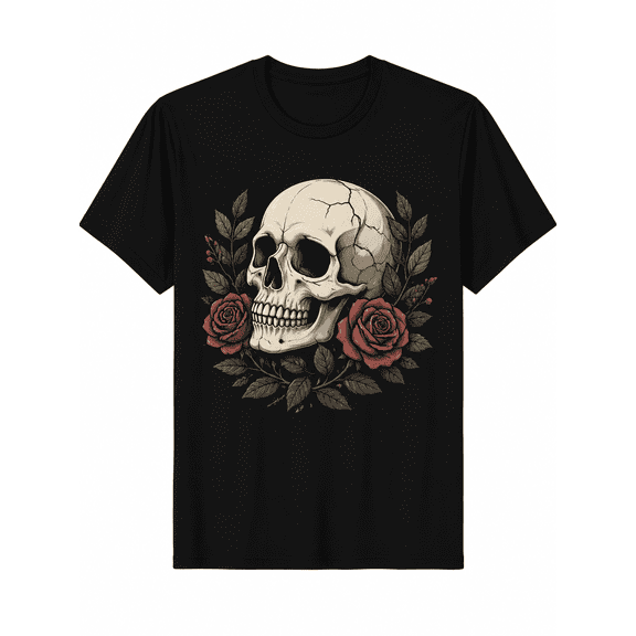 Skull & Roses Graphic T-Shirt – Vintage Tattoo Style Casual Tee for Men & Women