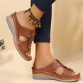 thumbnail image 5 of Mepaouo Womens Wedge Sandals Leather Platform Walking Slides Open Toe Summer Beach Shoes Size 6.5, 5 of 9