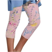 Zodggu Women's Summer 2023 Trendy Casual Elastic Waist Printed Cropped Pants Comfy Dressy Young Girls Love Cotton Capris Linen Pants Cargo Pants Pink M