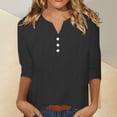 thumbnail image 2 of T Shirts For Women Womens Tops 3/4 Sleeve Cotton Linen Blouses Led Top T Shirt Solid Color Comfy Tops Spring Casual Tunic Top, 2 of 7