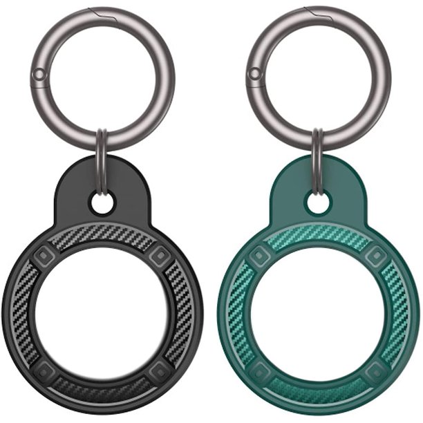 Paquete de 2 fundas protectoras para Airtag Finder con acabado mate, llavero de metal, soporte Compatible con Apple Air Tag (negro + verde)