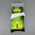thumbnail image 2 of Ambesonne Nature Bedding Set 4 Pcs, Sunset Sky in Forest, Queen, Green Black Yellow, 2 of 3