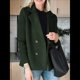 thumbnail image 3 of Abrigo de Lana Cruzado para Mujer, con Solapa con Muescas, Tejido Acanalado, Larga, Chaqueta Blazer Corta. Verde M, 3 of 5