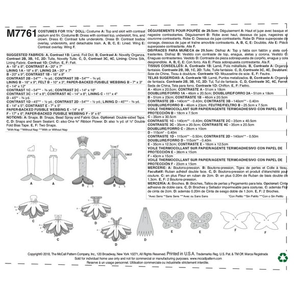McCall's Sewing Pattern Costumes For 11 1/2in Doll-All Sizes in One Envelope