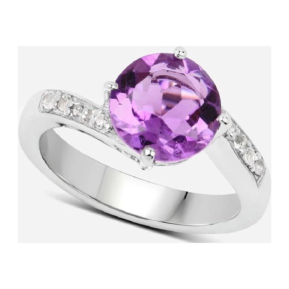 Bypass Stacking Ring 925 Sterling Silver 8MM Round Shape Amethyst Women Valentines Day Gifts Ring