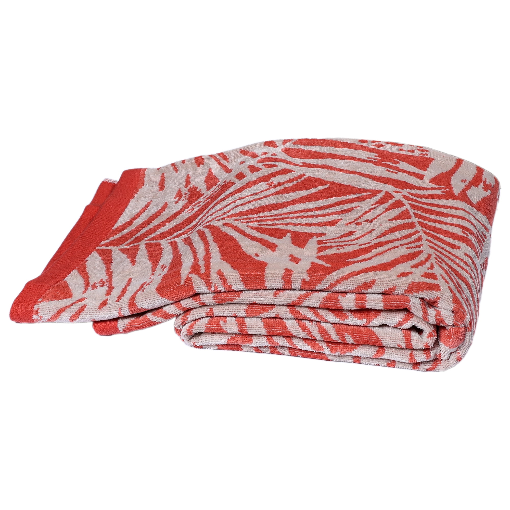 Mainstays Oversized Cotton Blend Blend Beach Towel, 36 x 72 in, Red Palm