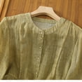 thumbnail image 4 of Lovskoo Cotton Linen Shirts for Women Button Down 3/4 Sleeve Round Neck Printed Loose Shirt Summer Tops Green, 4 of 9