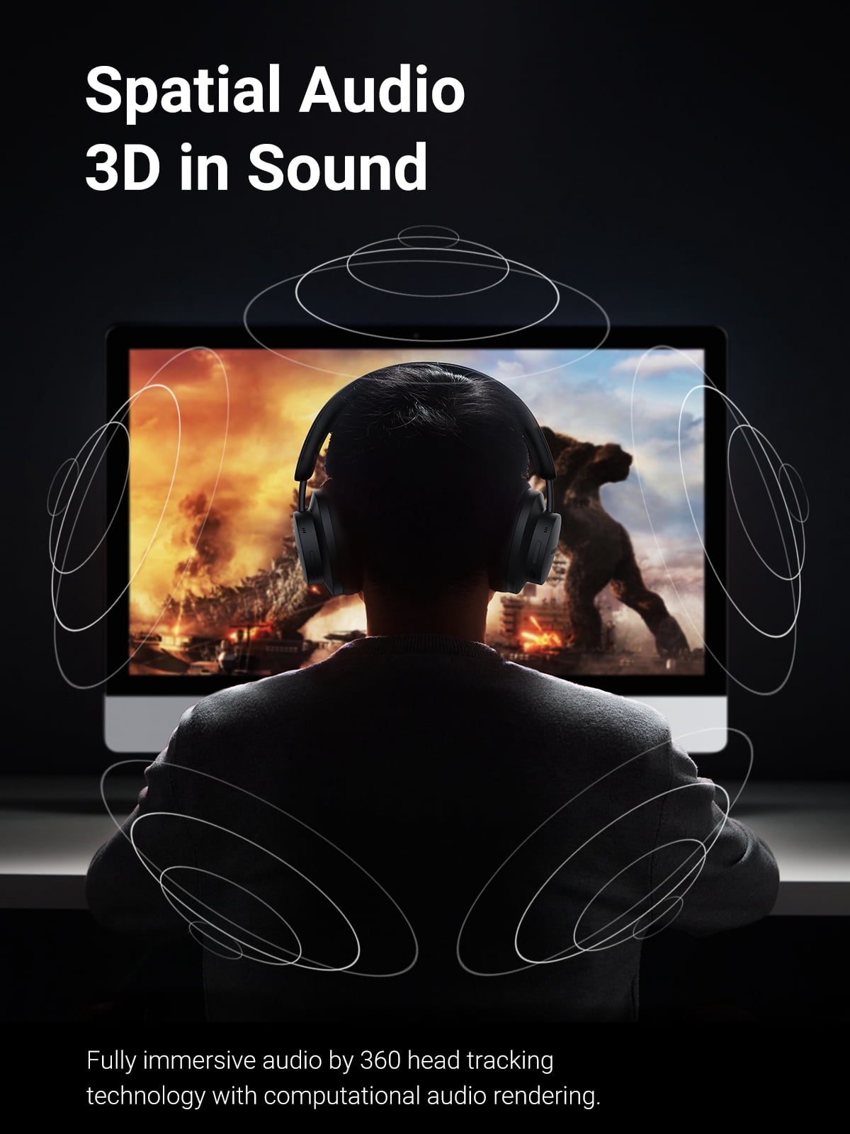 UGREEN Max3 Noise Cancelling Headphones with 5 Microphones and 3D Spatial Sound, Black