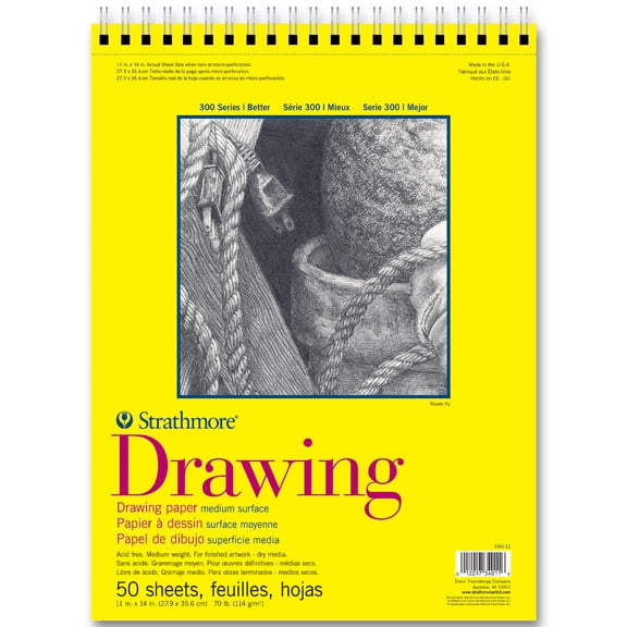 Strathmore 300 Series Drawing Paper Pad, Top Wire Bound, 11x14 inches, 50 Sheets (70lb/114g)