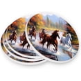 thumbnail image 3 of Coolnut Running Horses Painting Coaster, Drinks Round Absorbent Stone Set with Ceramic Stone and Cork Base, Tabletop Protection Mats and Cups Place for 2PCS Home Decor, 3 of 6