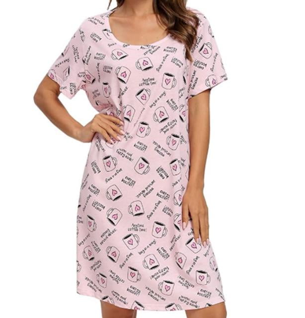 S.CHRISTINA Womens Pajamas Cotton Nightgown Short Sleeve Sleepwear for ...