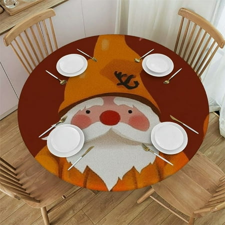 

Tllo0ord Fitted Round Tablecloth Happy Thanksgiving Cut Three Gnomes Fall gnome Funny Autumn Orange Table Cover Elastic Edged Table Cloth Fits Round Tables 54 -58