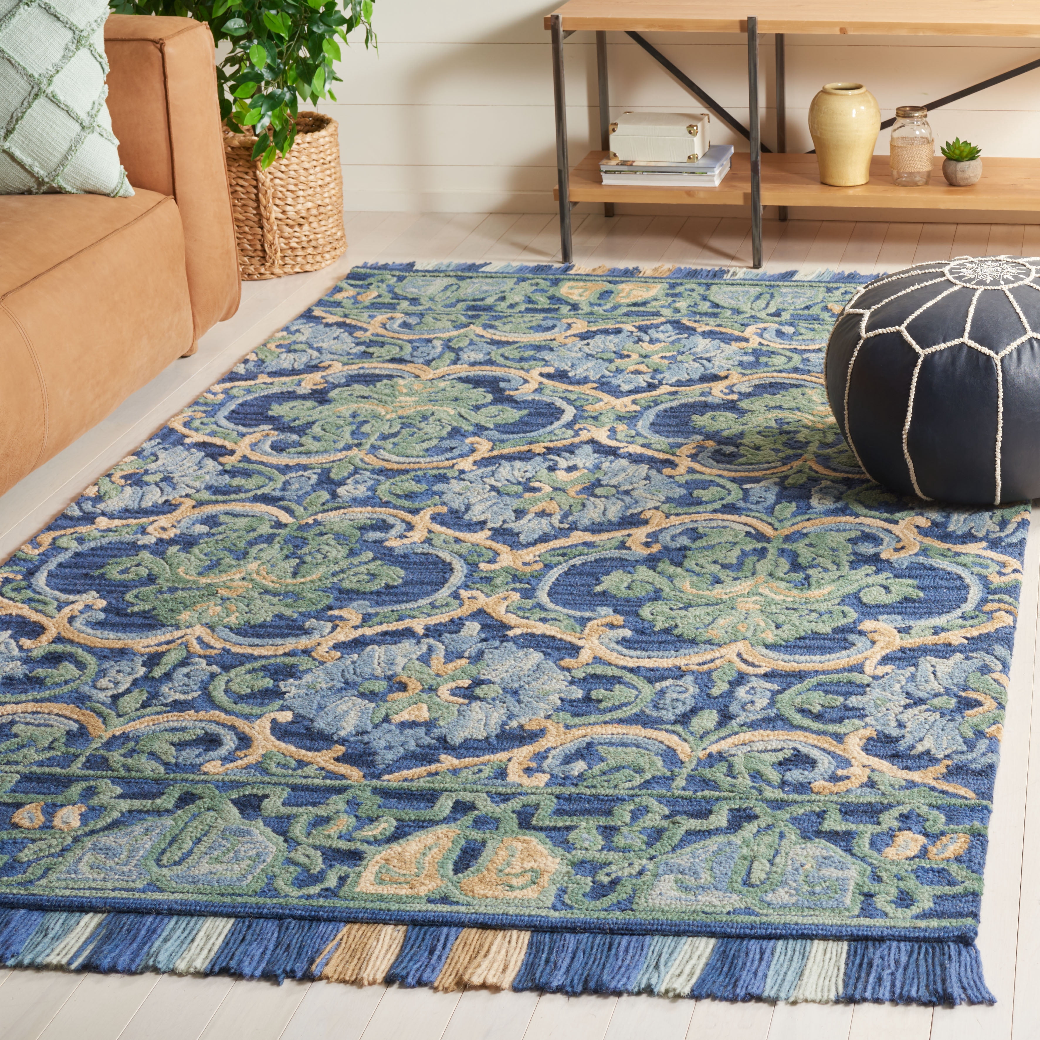 SAFAVIEH Blossom Abram Geometric Area Rug, Navy/Green, 4' x 4' Square