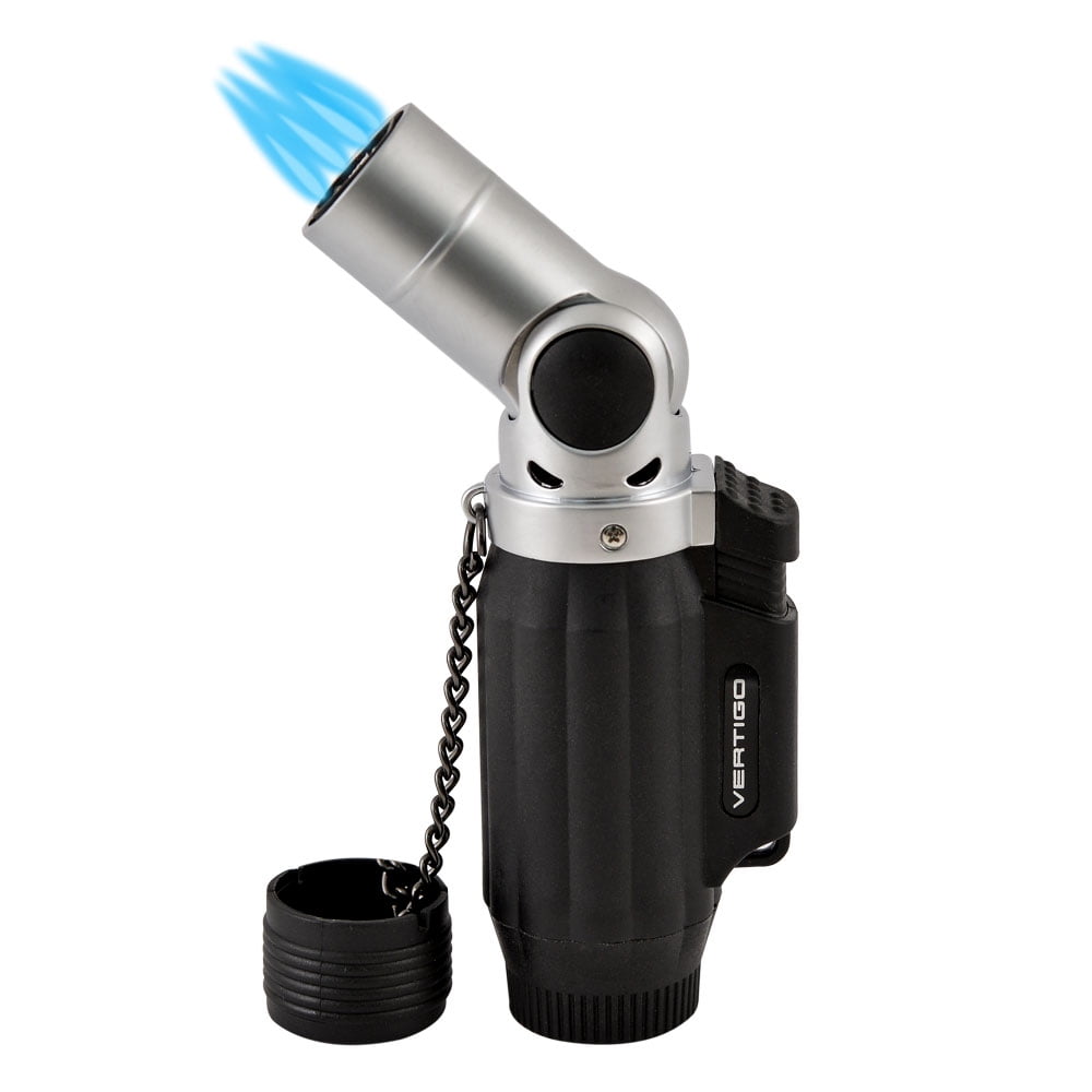 Vertigo Intimidator Quad Torch Lighter - Black Matte & Brushed Chrome