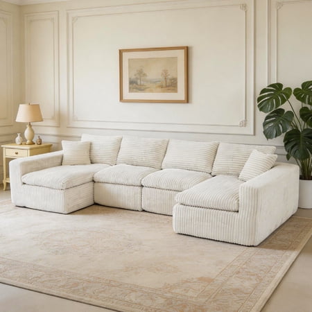 130" Modular U Shaped Sectional Sofa Couch with Oversized Chaise,Modern 6 Seat Modular Sectional Cloud Compression Free Combination Sofas Couch with Free Combination for Bedroom, Apartment,Beige