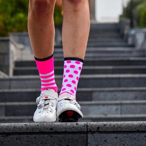 Deportes al aire libre rayas punto calcetines mujeres hombres ciclismo correr calcetines (rosa)