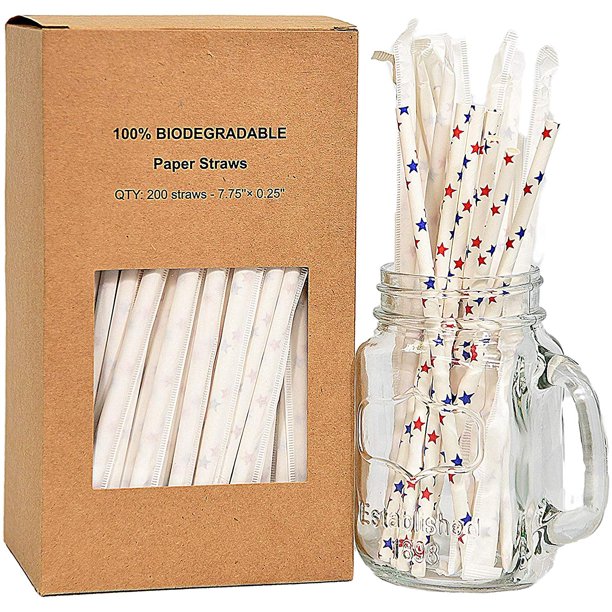 200Pack Premium Biodegradable Wrapped Paper Straws EcoFriendly Drinking Straws Bulk Paper