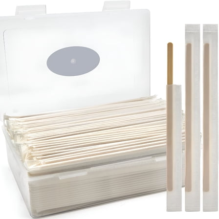 ACDANC Bamboo Coffee Stirrers Individually Wrapped 200 Count in Storage Box–Coffee Stir Sticks 5.5" Coffee Bar Disposable individually wrapped coffee stirrers for Coffee and Cocktail