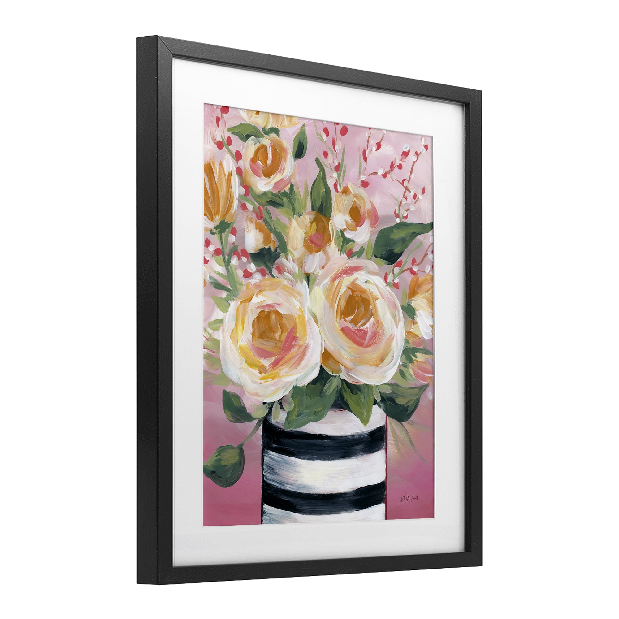 Stupell Industries Spring Blooms in Striped Vase Black Framed Print Under Glass, design by Yvette St. Amant