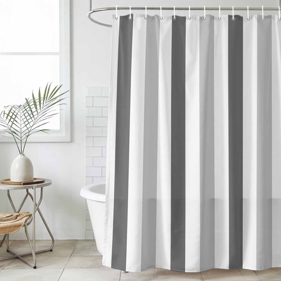 Grey Striped Waterproof Fabric Shower Curtain, Minimalist Farmhouse Stripe Waterproof Fabric Shower Curtain for Bathroom Curtains Bathtubs Hotel Washable Shower Curtains with 12 Hooks Standard 66x72