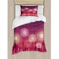 thumbnail image 1 of Night Ocean Duvet Cover Set Twin Size, Cityscape with Fireworks Business Skyline Pattern, Decorative 2 Piece Bedding Set with 1 Pillow Sham, Eggplant Dried Rose Dark Magenta Cream, by Ambesonne, 1 of 3
