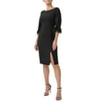 thumbnail image 3 of Adrianna Papell Day Boat Neck 3/4 Sleeve Feather Trim Embellishment Back Zipper Midi Dress-BLACK / 2P, 3 of 4
