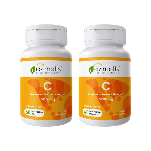 EZ Melts Dissolvable Vitamin C 500 mg, Sugar-Free, 1-Month Supply - 2 Pack