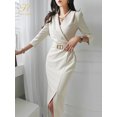 thumbnail image 3 of H Han Queen-vestido de tubo de ocupación elegante para mujer, Vestidos de vaina simples, ajustados, a media pantorrilla, fiesta informal, Otoño, 2022, 3 of 5