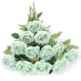 thumbnail image 1 of Lvefit Flores Artificiales De Color Verde Salvia, Rosas Verdes De Seda, 12 Unidades Con Ramo De Rosas De Seda De Tallo Largo Para Boda, Despedida De Soltera, Decoración Del Hogar, 1 of 5