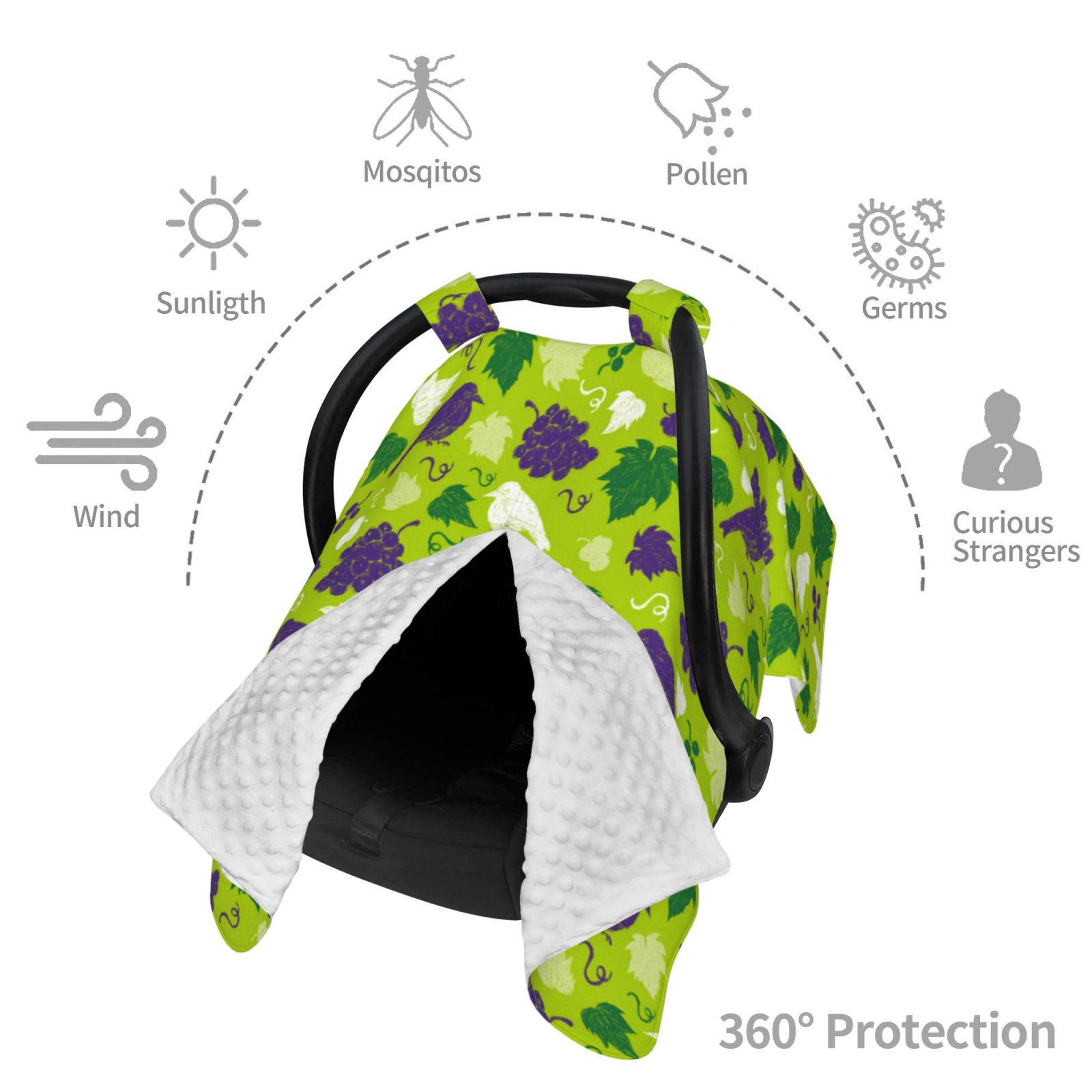 Car Seat Cover Baby - Cute Grape Bird Breathable Infant Car Seat Cover for Baby Carseat, Lightweight Comfort Baby Essentials Must Haves Newborn Stuff for Girl Boy
