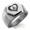 thumbnail image 1 of Stainless Steel Life Magic Rune Engraved Hexagon Crest Flat Top Biker Style Polished Ring, 1 of 1