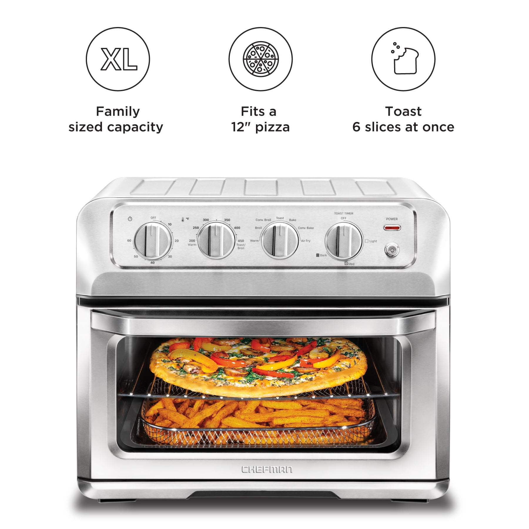 Chefman Air Fryer Toaster Oven Combo with Probe Thermometer, 12-In-1  Stainless Steel Convection Countertop, 10 Inch Pizza, 4 Slices of Toast,  Cooking