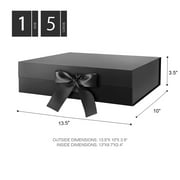 PKGSMART Large Gift Box with Ribbon, 13x9.7x3.4 inches, Black Box with Magnetic Lid